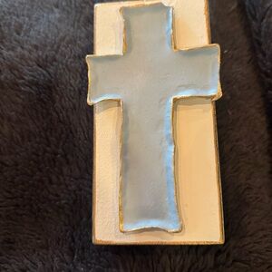 Clay Cross Wooden Block Blue, Ivory, Gold 4”x7” NWT Retails For 34.99 Art Plaque
